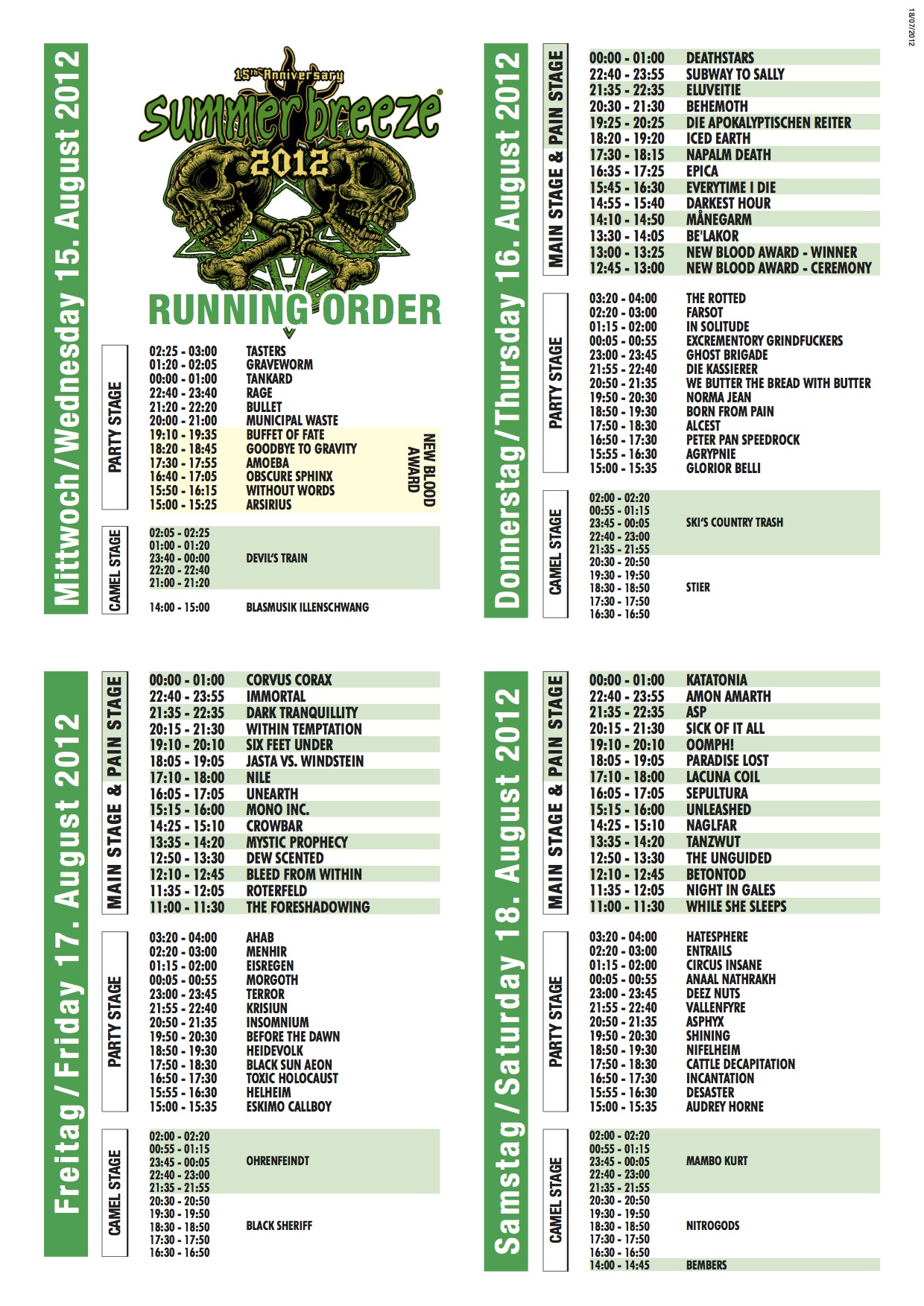 Running Order online Summer Breeze