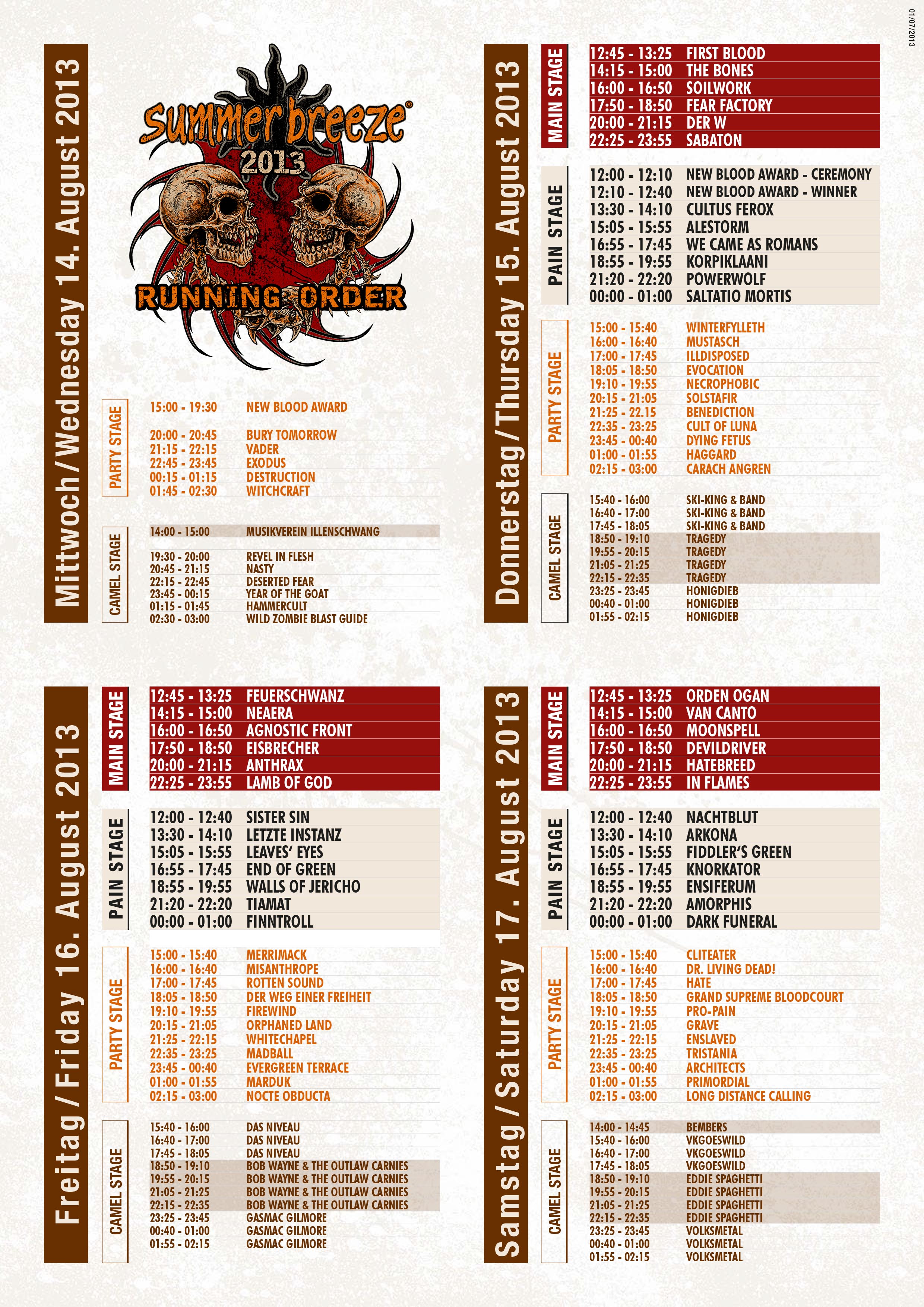 Running Order online Summer Breeze