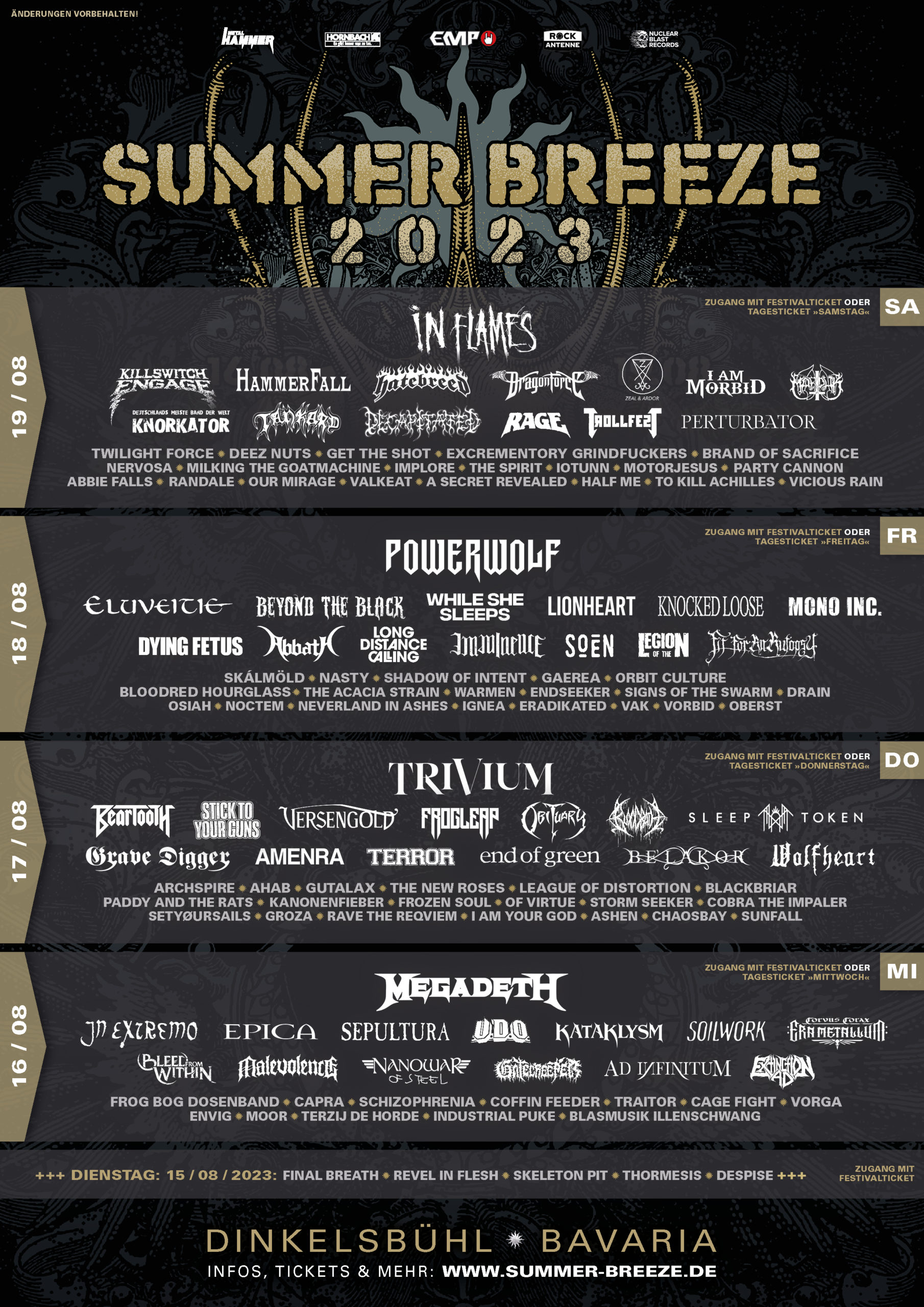 Day tickets / day line ups Summer Breeze